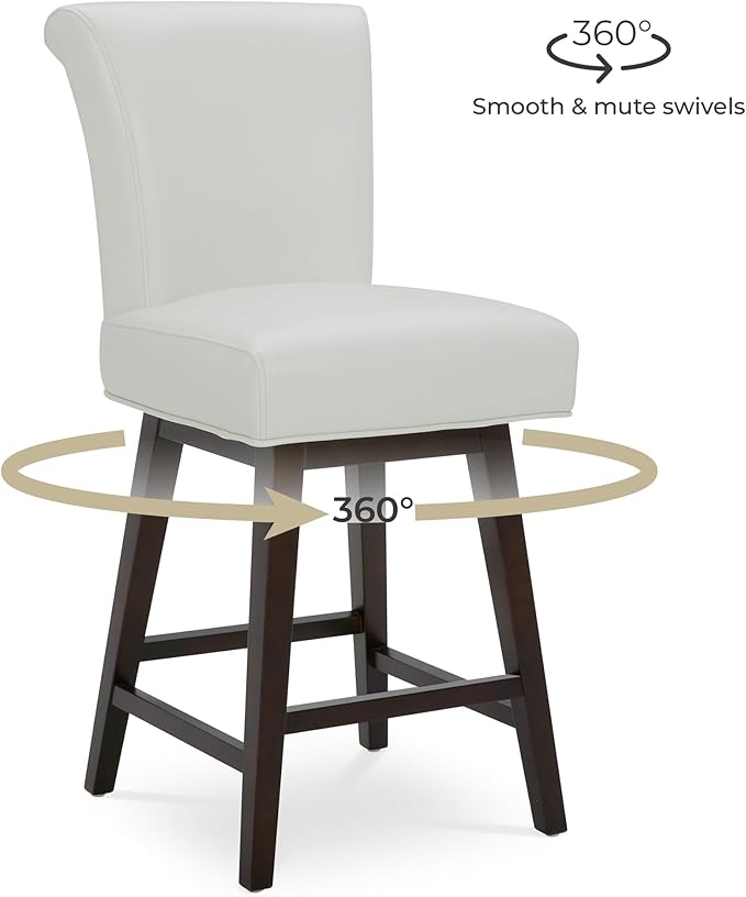 CHITA 26 Inch Counter Height Swivel Bar Stools Set of 2, FSC Certified Modern Upholstered Faux Leather Swivel Barstool Chair with Back, White