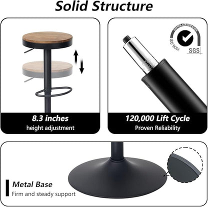 Kidol & Shellder Bar Stools Set of 6 Round Adjustable Swivel Barstools Modern Backless Bar Chairs Wooden Seat Counter Height Stools Armless for Kitchen Island, Cafe, Dining Room Black