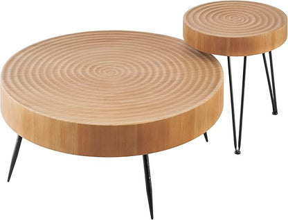 VEVOR 2 Pieces Round Coffee Tables Sets, 31.3 in Industrial Living Room Table with 1 End Side Table, Easy Assembly Coffee and End Tables Sets with Metal Legs, for Office, Living Room and Apartment