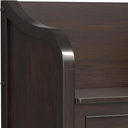 SIMPLIHOME Connaught Entryway Storage Bench - 30 inch Wide Solid Wood Small Storage Seat in Chestnut Brown, Traditional Bench for Entryway or Living Room with Lift-Up Lid and Decorative Trim