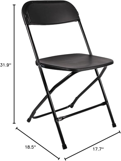 BTEXPERT Set of 4, Black Plastic Folding Chair Steel Frame Commercial High Capacity Event Chair Lightweight Set for Office Wedding Party Picnic Kitchen Dining Church School