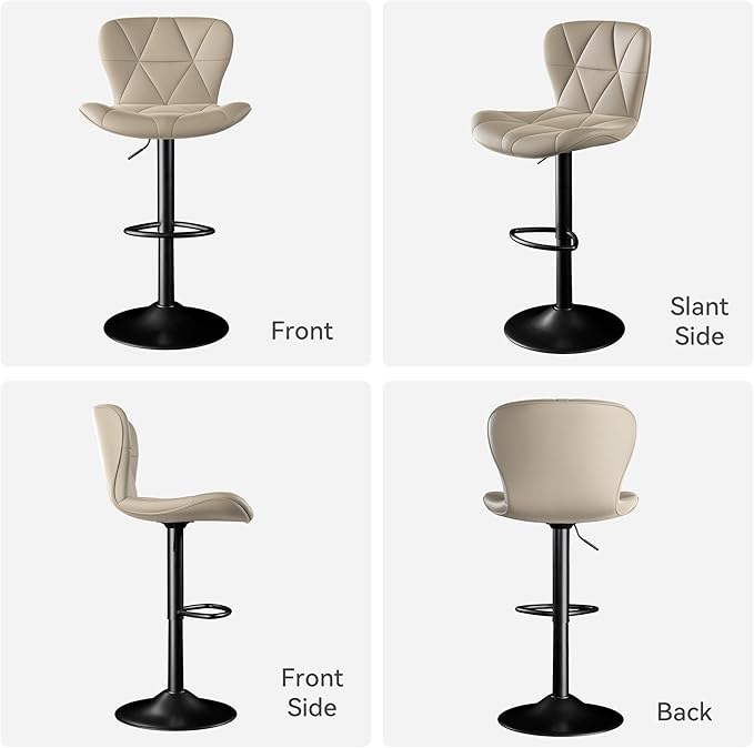 Bar Stools Set of 1,Adjustable Swivel Barstools, Faux Leather Bar Chairs,Upholstered Counter Height with High Backrest for Kitchen Island,Khaki