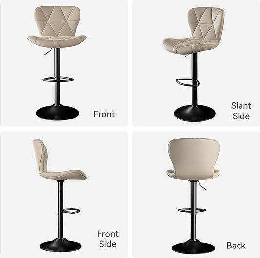 Bar Stools Set of 3,Adjustable Swivel Barstools, Faux Leather Bar Chairs,Upholstered Counter Height with High Backrest for Kitchen Island, Khaki