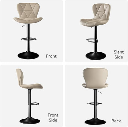 Bar Stools Set of 6,Adjustable Swivel Barstools, Faux Leather Bar Chairs,Upholstered Counter Height with High Backrest for Kitchen Island,Khaki