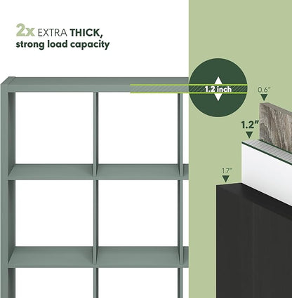 Furinno Cubicle Book Shelf, 9-Cube Thick Frame Bookshelf, Reversible Bookcase with Open Back, 14.6" x 43.8" x 43.8", for Living Room, Bedroom, Home Office, Sage Green