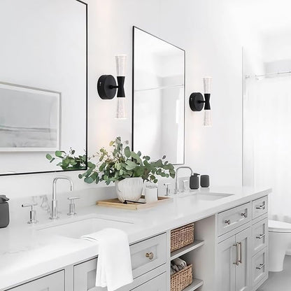 JoollySun Black Wall Sconce Crystal: Dimmable 3-Color (3000K-6000K) LED Bathroom Lighting for Hallway Bedroom Decorative