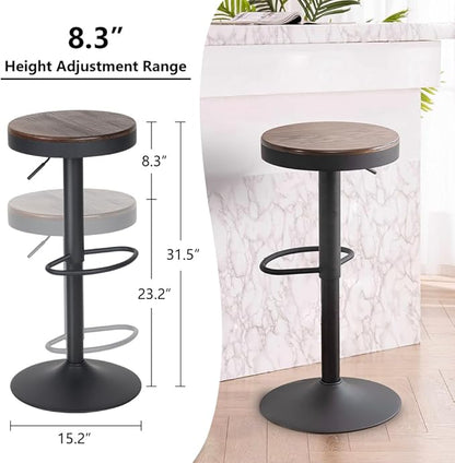 Kidol & Shellder Backless Counter Stools Set of 2 Swivel Adjustable Height BarStools Round Walnut Wooden Seat Modern Armless Bar Chairs for Kitchen Island Dining Room Cafe (Black)