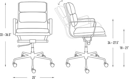 Laura Davidson Furniture SOHO II Padded Management Office Chair - Mid Back Desk Chair with Arm Rest, Swivel & Cushion Availability, Made of Faux Leather, Blue, Computer Chair