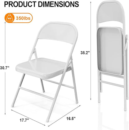VINGLI Folding Chairs All Steel Metal Frame, Capacity 350 lbs, Durable Portable and Versatile for Indoor Outdoor Use, White, Set of 8