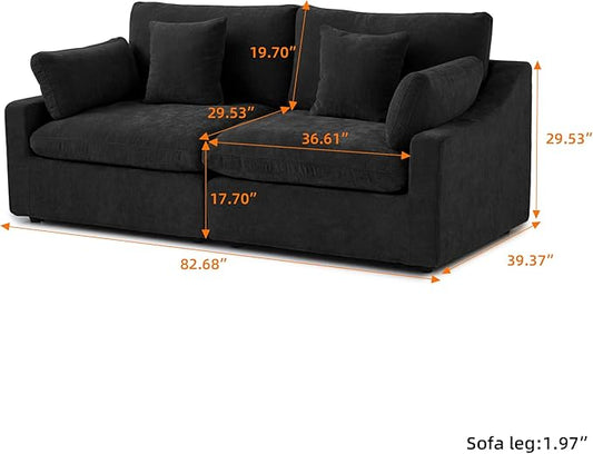 JACH Sectional Couches for Living Room, Cloud Sectional Couch with Deep Seat, Down Filled Modular Sofa, Covers Removeable & Washable, Love Seat Sofas Furniture for Living Room, Black