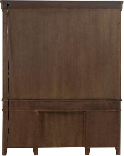 Liberty Furniture Carolina Park Credenza & Hutch with LED Light, Keyboard Tray, File Storage for Home Office- Amber Brown Oak Wood
