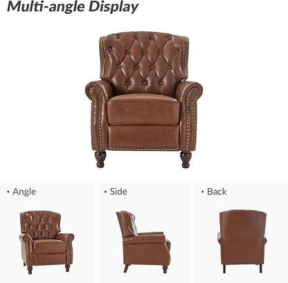 HULALA HOME Genuine Leather Recliner Chair Set of 2 w/Solid Wood Feet, Modern Adjustable Tufted Push Back Arm Chair w/Rivet Decoration, Home Theater Seating Reclining Sofa for Living Room, Brown