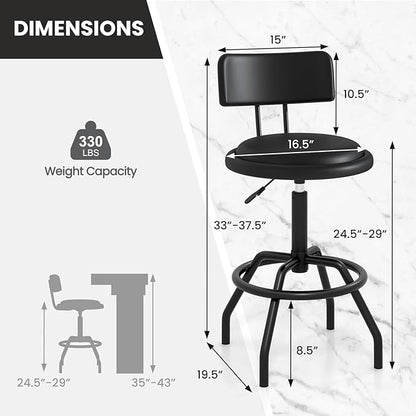 COSTWAY Adjustable Height Bar Stool, 360 Degree Swivel, Modern Guitar Stool for High Ergonomic Seating, with PU Leather Cushion, Heavy Duty Steel Frame for Bar, Shop and Music, Garage, Black
