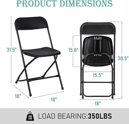 40 Pack Black Plastic Folding Chairs, Portable Stackable Commercial Party Folding Chairs with Steel Frame 350lbs for Home Office Outdoor Indoor Office Wedding Party Events