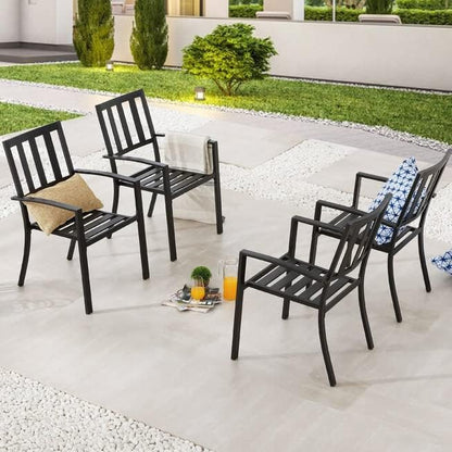 PHI VILLA 4 Pieces Patio Metal Dining Chairs, Outdoor Wroght Iron Seating Dining Chairs, Stackable Bistro Chair for Garden, Backyard, Lawn, Supports 300 lbs