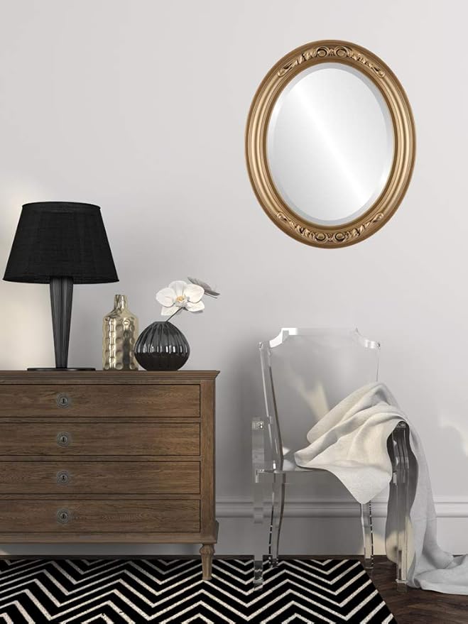 OVALCREST Oval Beveled Wall Mirror for Home Decor - Florence Style - Desert Gold - 28" x 22"