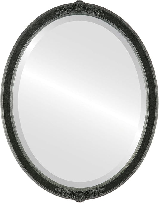 OVALCREST Oval Beveled Wall Mirror for Home Decor - Athena Style - Black Silver - 26" x 22" Outside Dimensions
