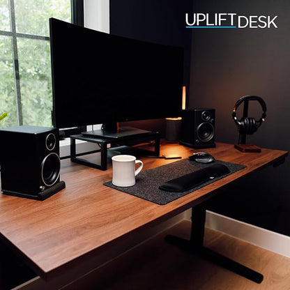 UPLIFTDESK V2 2-Leg Walnut Laminate Wood Standing Desk – Adjustable Height, Advanced 1-Touch Memory Keypad, Under Desk Cable Management, Wire Grommets & Rocker Board (Black C-Frame, 48 x 30 inch)