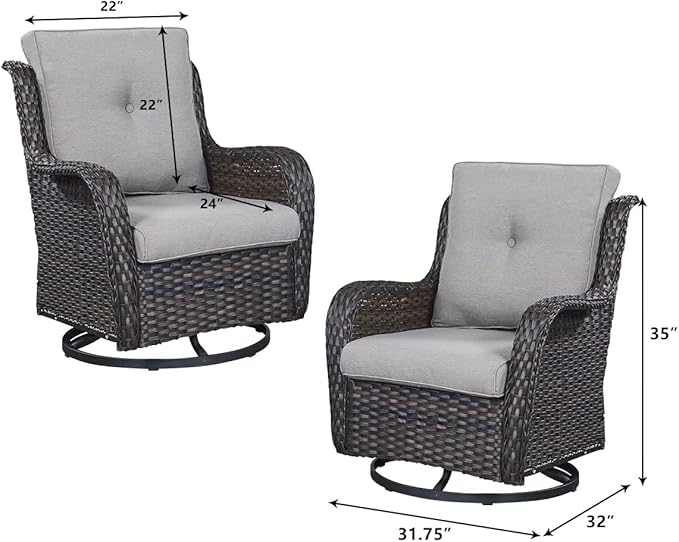 HUMMUH Patio Furniture with Fire Pit 4-Piece Wicker Outdoor Sectional Couch and Swivel Rocking Chairs, Propane Fire Pit Conversation Set for Garden, Backyard, Deck