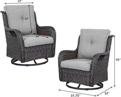 HUMMUH Outdoor Swivel Rocker Wicker Patio Chairs High Back PE Rattan Glider Chairs 4PCS Patio Furniture Set(Brown,Grey)