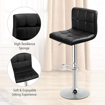 COSTWAY Bar Stools Set of 2, Modern Swivel Adjustable Height PU Leather Barstools with Back, Square Armless Counter Height 2-Pack Bar Chair for Kitchen Island Dining Living Bistro Pub Counter, Black