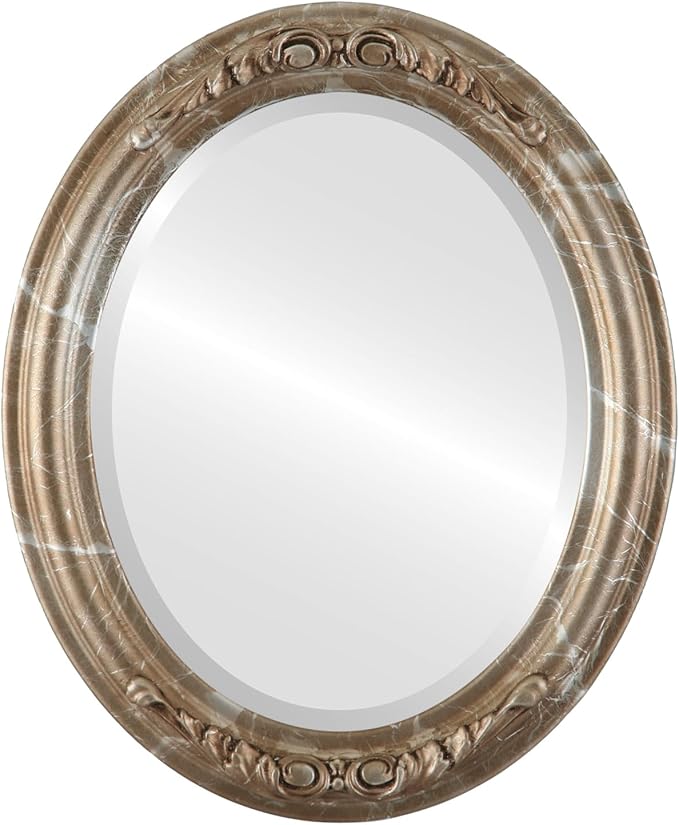 OVALCREST Oval Beveled Wall Mirror for Home Decor - Florence Style - Champagne Silver - 40" x 28"