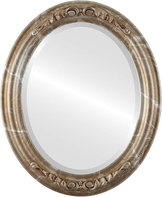 OVALCREST Oval Beveled Wall Mirror for Home Decor - Florence Style - Champagne Silver - 34" x 28"