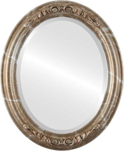 OVALCREST Oval Beveled Wall Mirror for Home Decor - Florence Style - Champagne Silver - 20" x 16"