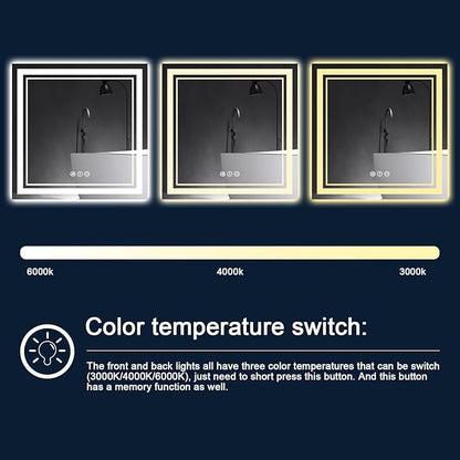 38x38 Inch LED Bathroom Mirror with Lights, Backlit and Front Lighted Bathroom Mirrors for Wall, Anti-Fog Dimmable Memory Shatterproof LED Vanity Mirror for Bathroom