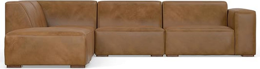SIMPLIHOME Rex Left Corner Sectional Modular Sofa and Ottoman Set in Full-Grain Genuine Leather, Sienna, 116-inch-wide L-Shaped Leather Sofa and Matching 34-inch-Wide Table Ottoman for Living Room