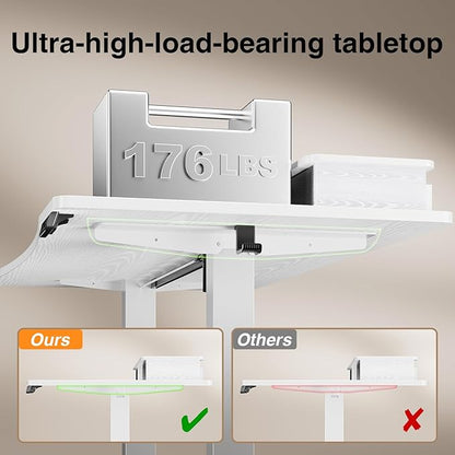 Veken 47.2"×27.6" Home Office Standing Desk with Monitor Riser, Adjustable Computer Desk with Drawers, Ergonomic Desk for Work, Study, Gaming, Crafting, White