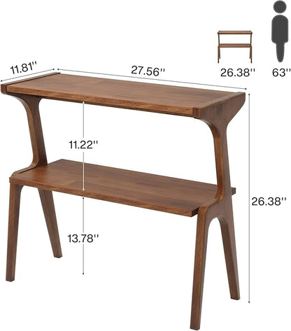 Tribesigns Set of 2 Wood End Table, Farmhouse Narrow Side Table with Storage Shelves, 2-Tier Slim Couch Side Table for Living Room, Long Bedside Table for Bedroom, Small Spaces, Rustic Brown