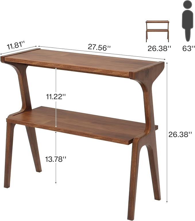 Tribesigns Wood End Table, Farmhouse Narrow Side Table with Storage Shelves, 2-Tier Slim Couch Side Table for Living Room, Long Bedside Table for Bedroom, Small Spaces, Rustic Brown