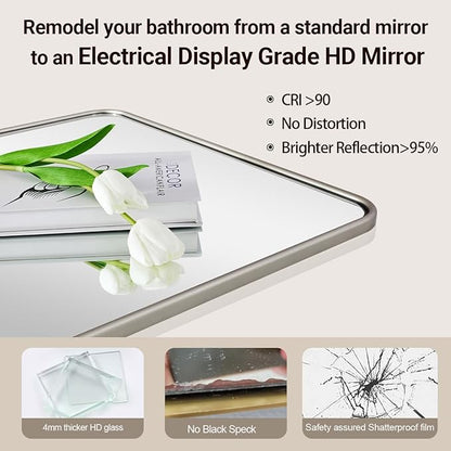 ANDY STAR Wall Mirror for Bathroom, 24x40 Inch Brushed Nickel Rectangle Bathroom Mirror for Over Sink, Modern Silver Rectangular Mirror for Vanity with Non-Rusting Tube Metal Frame, Explosion-Proof
