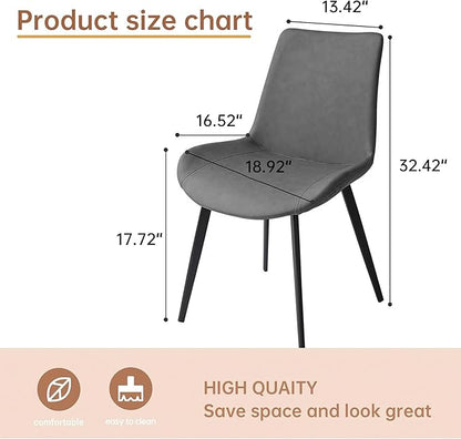 Dining Chairs Set of 2, Modern Kitchen & Dining Room Chairs, Upholstered Faux Leather Cushion Seat and Sturdy Metal Legs (2 Grey Chairs)