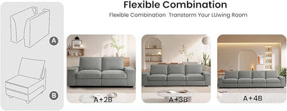 TEKAMON Middle Seat with Storage, Modular Sofa Couch, Light Grey