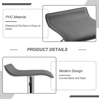VECELO Bar Stools Set of 2, Swivel Bar Chairs, Counter Bar Stools with Height-Adjustable, Modern Armless PVC Stools for Kitchen/Island/Bar/Dining Room/Party, Dark Grey