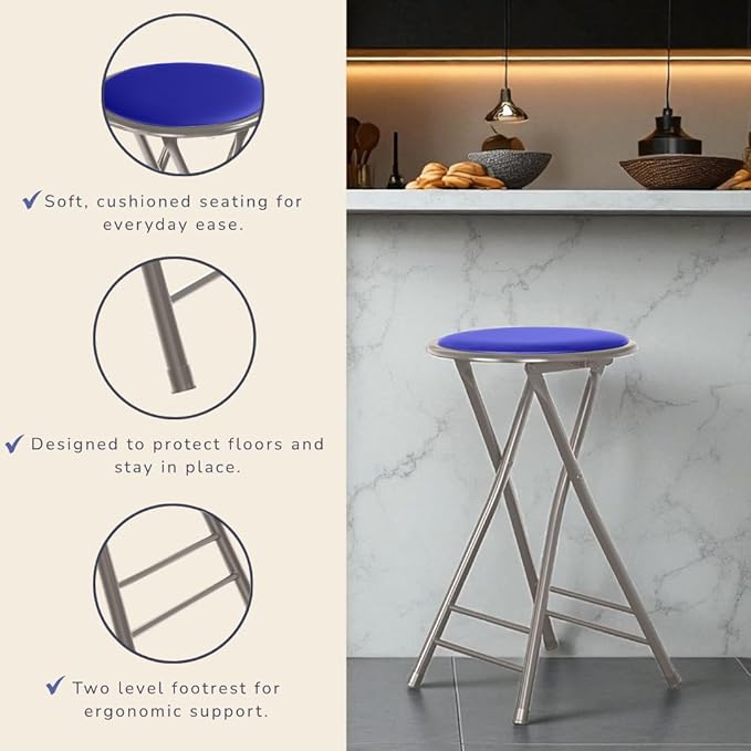 Lavish Home Folding Stool - Backless 24-Inch Stool with 225lb Capacity for Kitchen or Rec Room - Portable Indoor Counter Bar Stools (Blue)