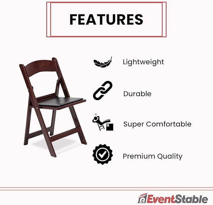 EventStable Titan PRO Resin Folding Chair - Mahogany Indoor/Outdoor Lightweight Folding Chair with Vinyl Padded for Weddings Parties Events - 4 Pack
