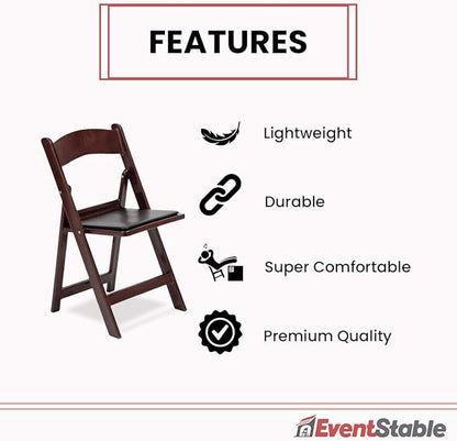 EventStable Titan PRO Resin Folding Chair - Mahogany Indoor/Outdoor Lightweight Folding Chair with Vinyl Padded for Weddings Parties Events - 100 Pack