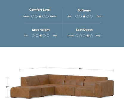 SIMPLIHOME Rex Left Corner Sectional Modular Sofa and Ottoman Set in Full-Grain Genuine Leather, Sienna, 116-inch-wide L-Shaped Leather Sofa and Matching 34-inch-Wide Table Ottoman for Living Room