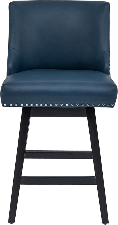 Bar Stool, PU Leather Barstool, 26 Inch Upholstered Counter Stools with 13.8" High Back and Footrest, Swivel Counter Height Barstools for Kitchen Island Home Bar Navy Blue