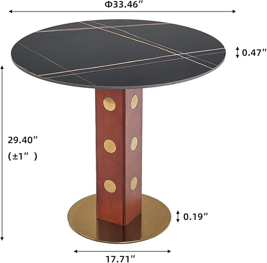 Sintered Stone Office Table and Chair Set - 33.5" Round Table for Small Offices (Red Leg and Black Top, 1 Table and 4 Chairs)