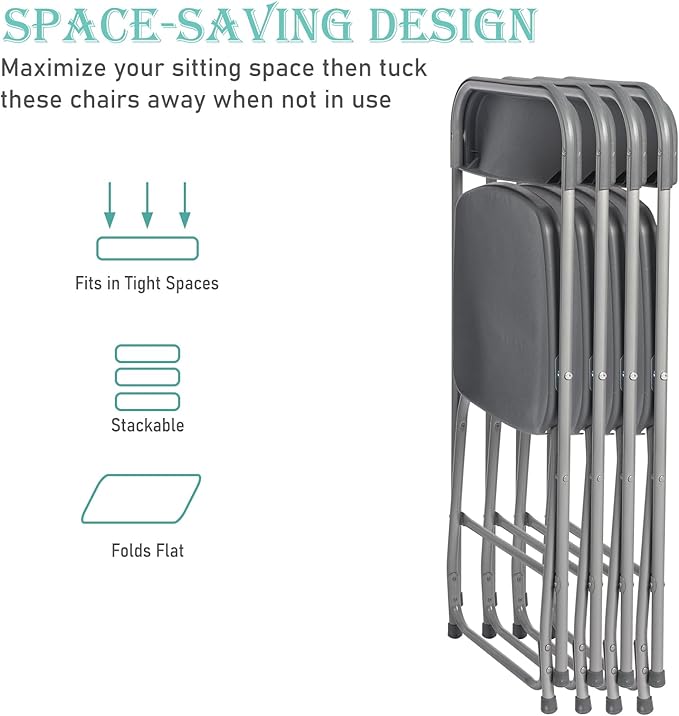 60 Pack Plastic Grey Folding Chairs,Portable Party Chairs Stackable Commercial Seats with Steel Frame for Office Home Outdoor Indoor Wedding Party Patio Dinning Events,350lbs Capacity