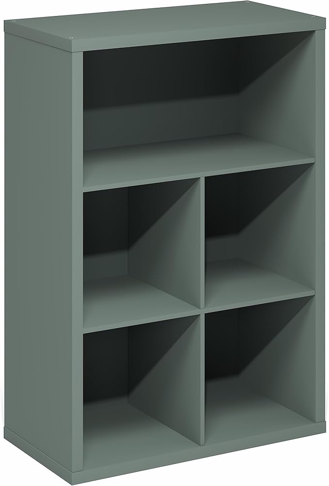 Furinno Cubicle Book Shelf, 5-Cube Thick Frame Bookshelf, Reversible Bookcase with Closed Back, 14.6" x 57.8" x 58", for Living Room, Bedroom, Home Office, Sage Green