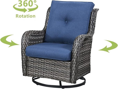 HUMMUH Outdoor Furniture Patio Furniture Set 7 Pieces Wicker Outdoor Sectional Sofa with Swivel Rocking Chairs,Patio Ottomans,Coffee Side Table