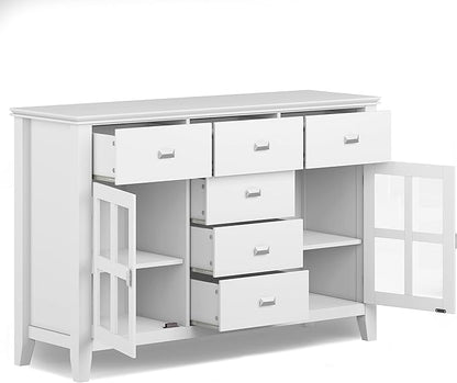 SIMPLIHOME Artisan Buffet - 54 inch Wide Solid Wood 3-Door Sideboard Buffet in White, Contemporary Storage Cabinet for Dining Room or Kitchen with Adjustable Shelves and Bronze Hardware