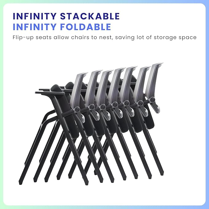10 Pack Foldable Office Chair with PU Wheels and Sliding Armrest-Ergonomic Mesh Bouncing Back, Stackable Conference Room Chair, Office Guest & Reception & Meeting Chair (Black)