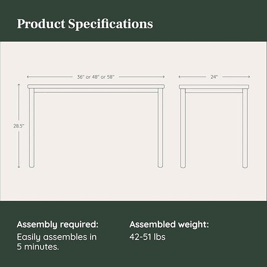 Branch Daily Desk - Functional at Home Office Desk with Effortless Assembly, Timeless Design, Rounded Corners, and Built-in Cable Notch - 58” W x 27” H x 24” D - Walnut - White