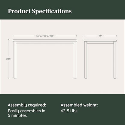Branch Daily Desk - Functional at Home Office Desk with Effortless Assembly, Timeless Design, Rounded Corners, and Built-in Cable Notch - 58” W x 27” H x 24” D - Sage